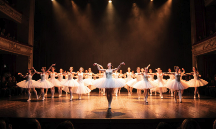 Bailarinas da Escola de Ballet Helly Batista em espetáculo no teatro